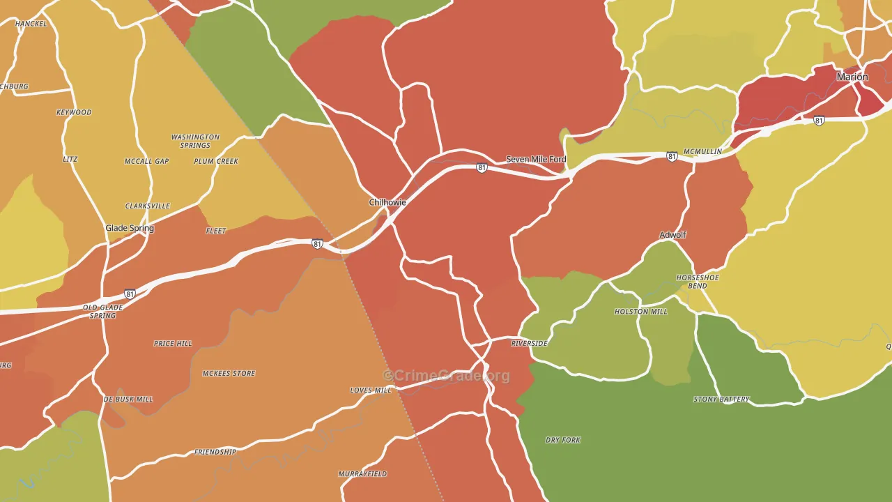 Chilhowie, VA Map of Drug-Related Crime Rates