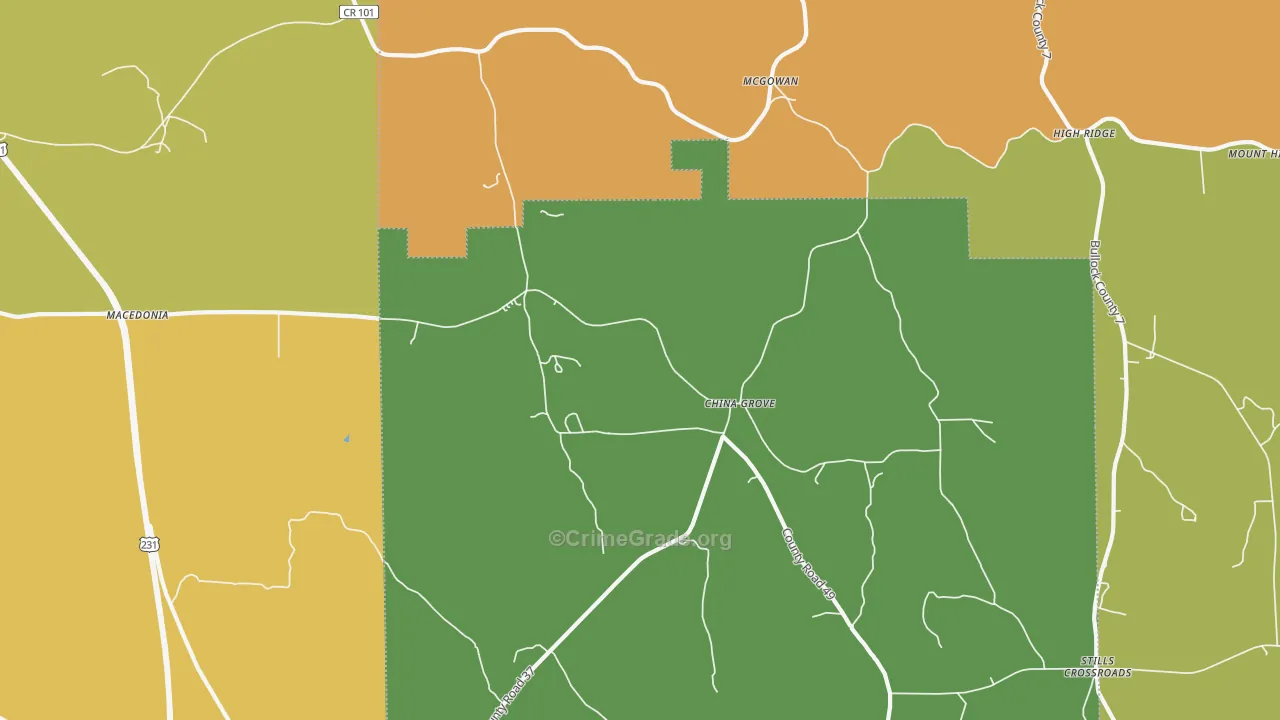 China Grove, AL Map of Drug-Related Crime Rates