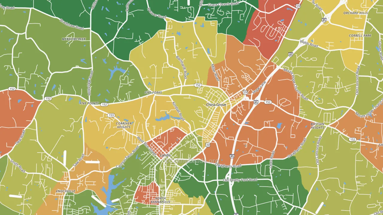 China Grove, NC Map of Drug-Related Crime Rates