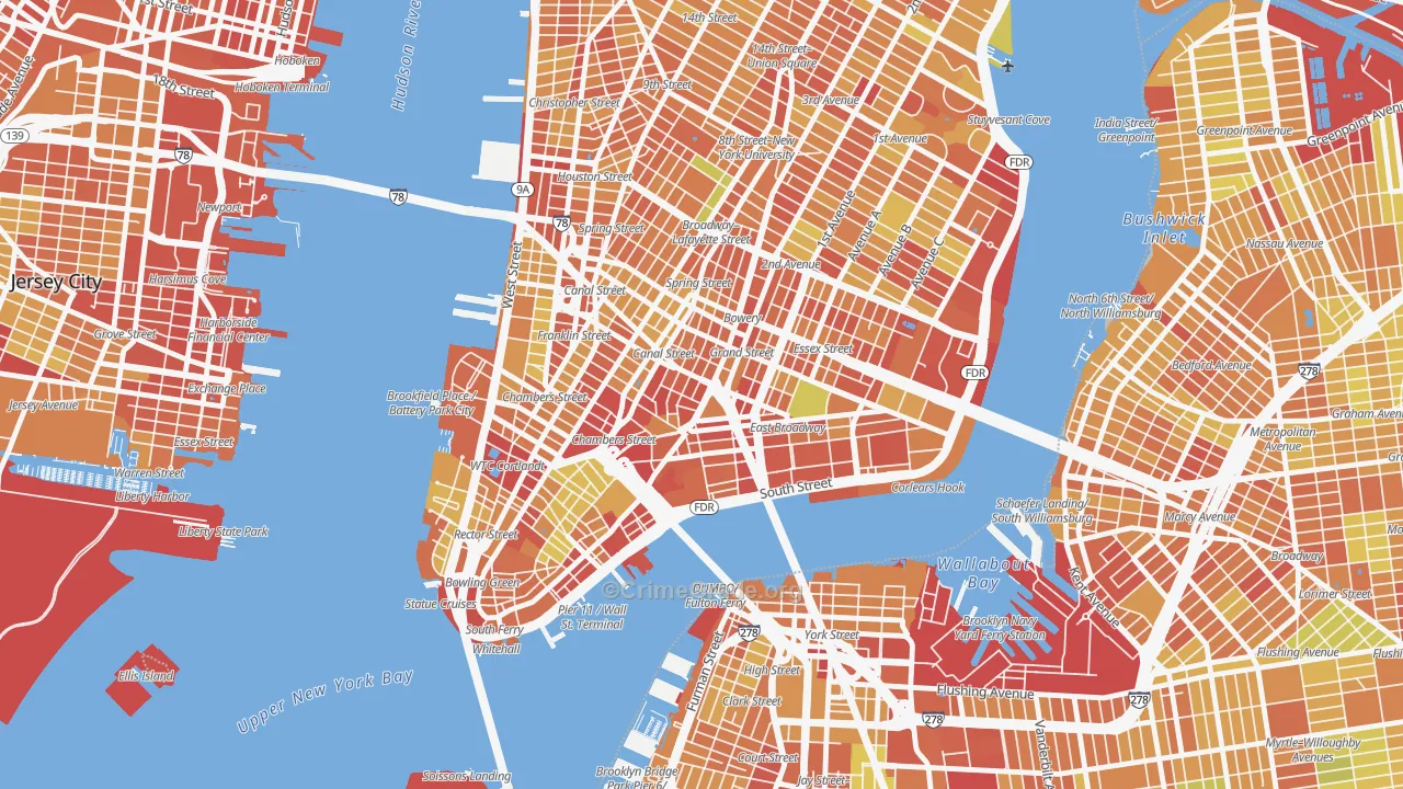 Chinatown, Manhattan, NY Map of Drug-Related Crime Rates