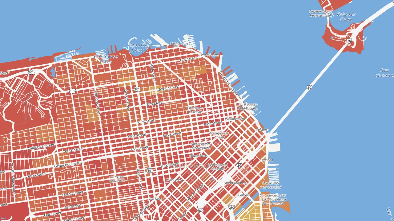 Chinatown-San Francisco, San Francisco, CA Map of Drug-Related Crime Rates