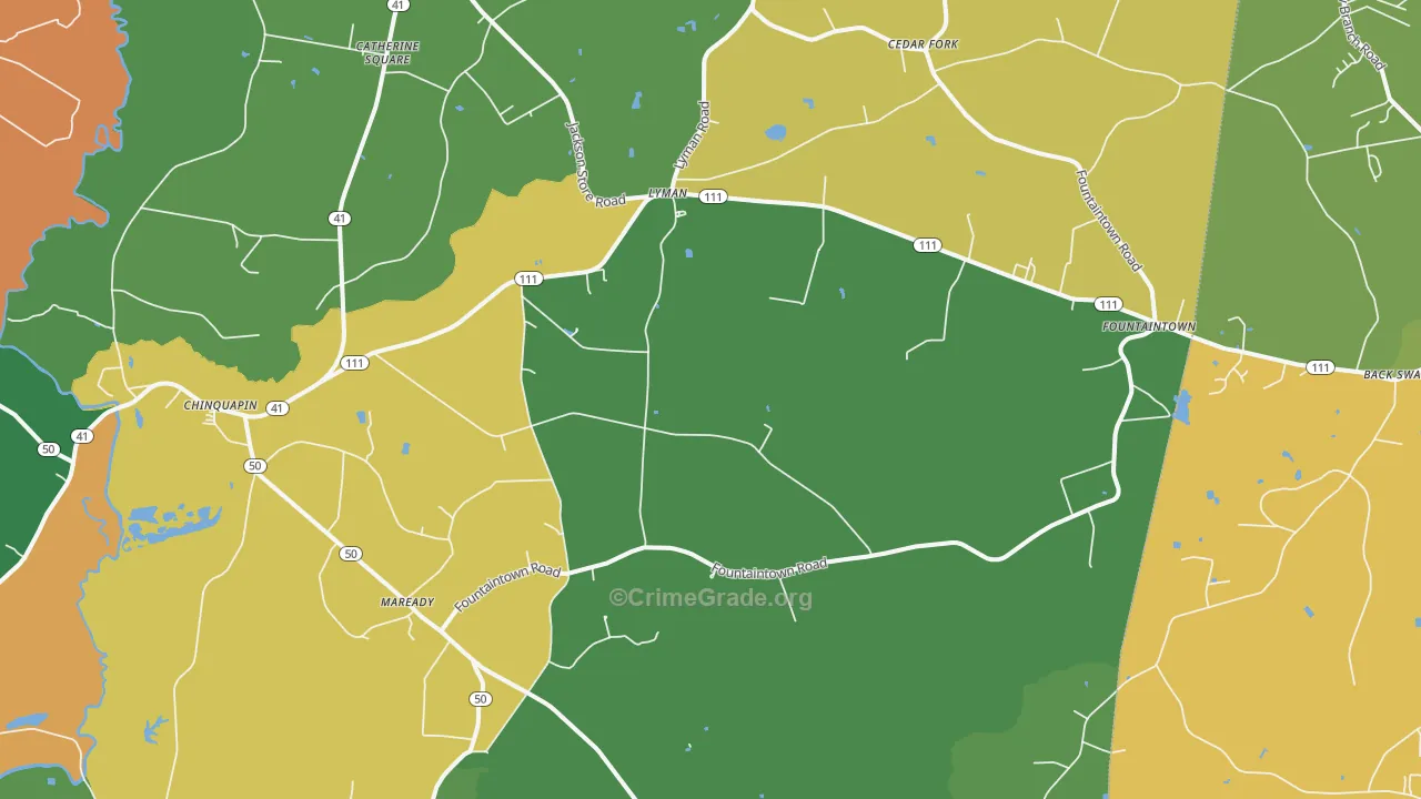 Chinquapin, NC Map of Drug-Related Crime Rates