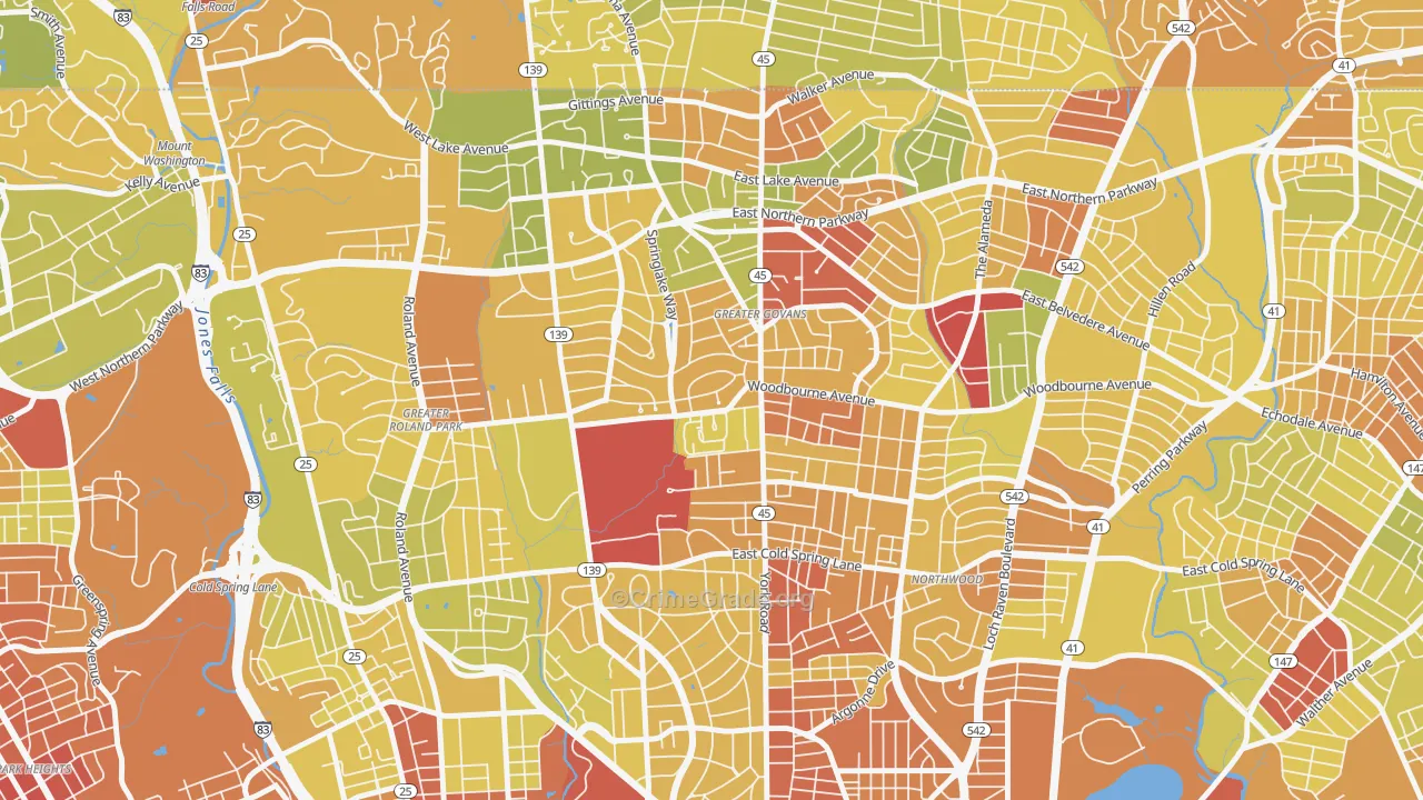 Chinquapin Park-Belvedere, Baltimore, MD Map of Drug-Related Crime Rates