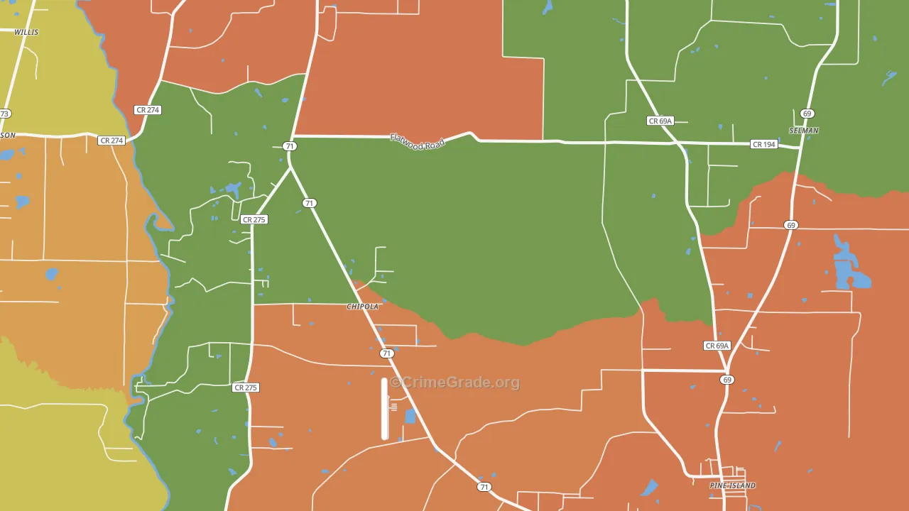 Chipola, FL Map of Drug-Related Crime Rates