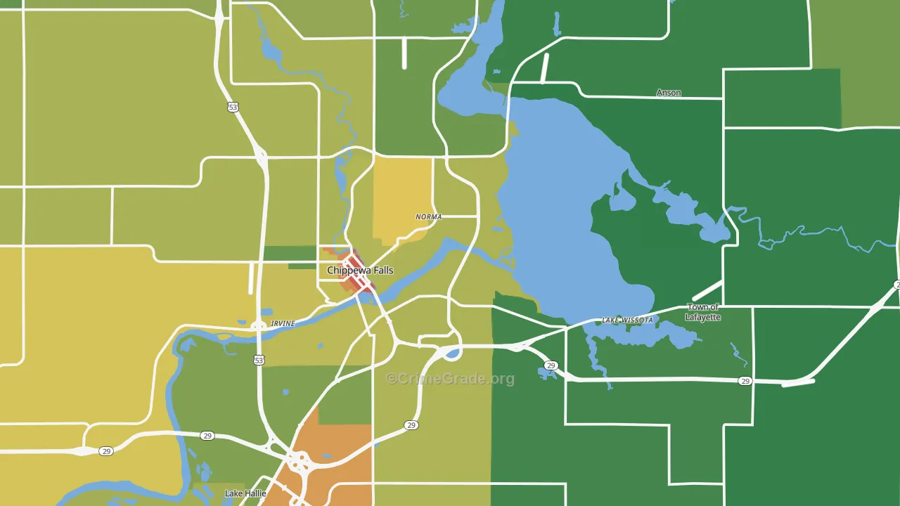 Chippewa Falls, WI Map of Drug-Related Crime Rates