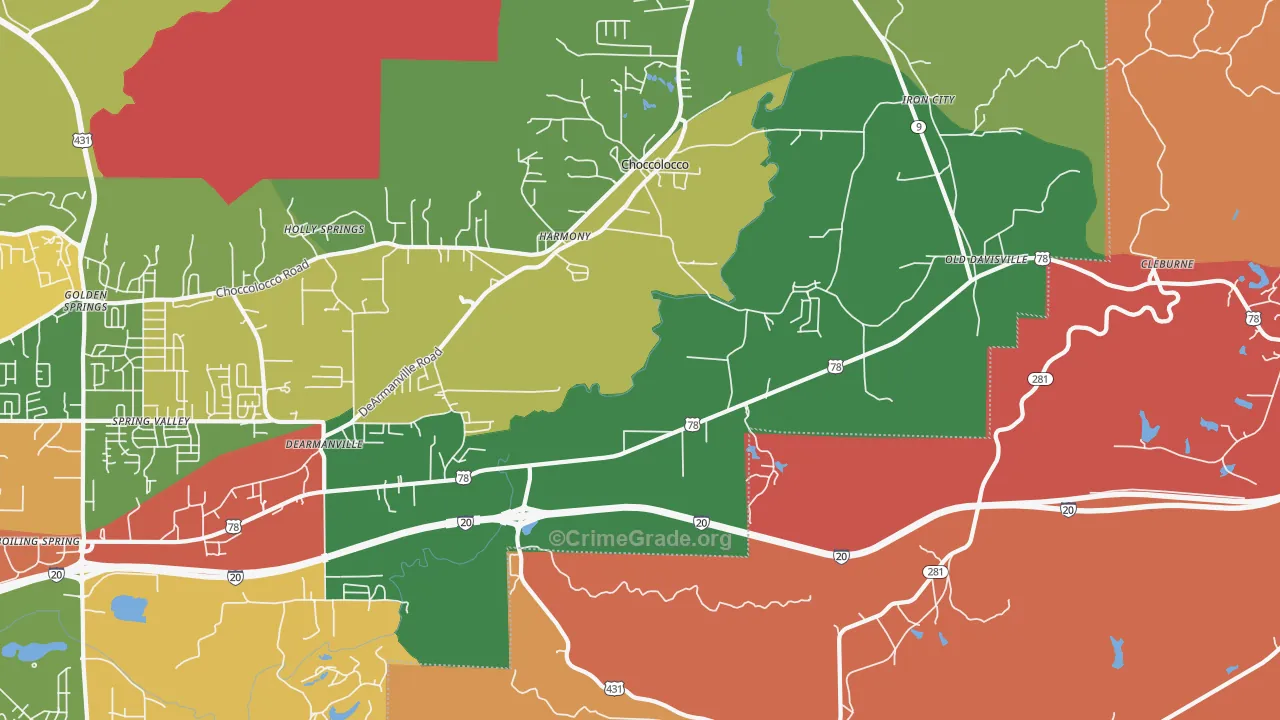 Choccolocco, AL Map of Drug-Related Crime Rates