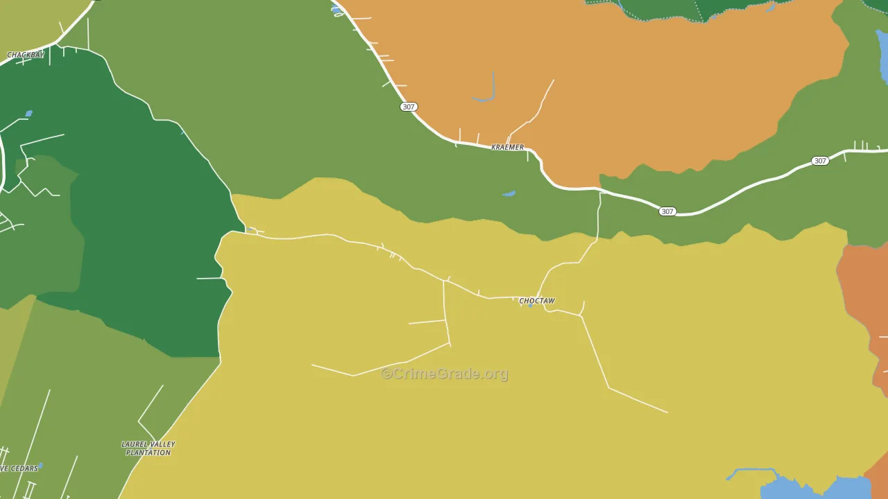 Choctaw, LA Map of Drug-Related Crime Rates