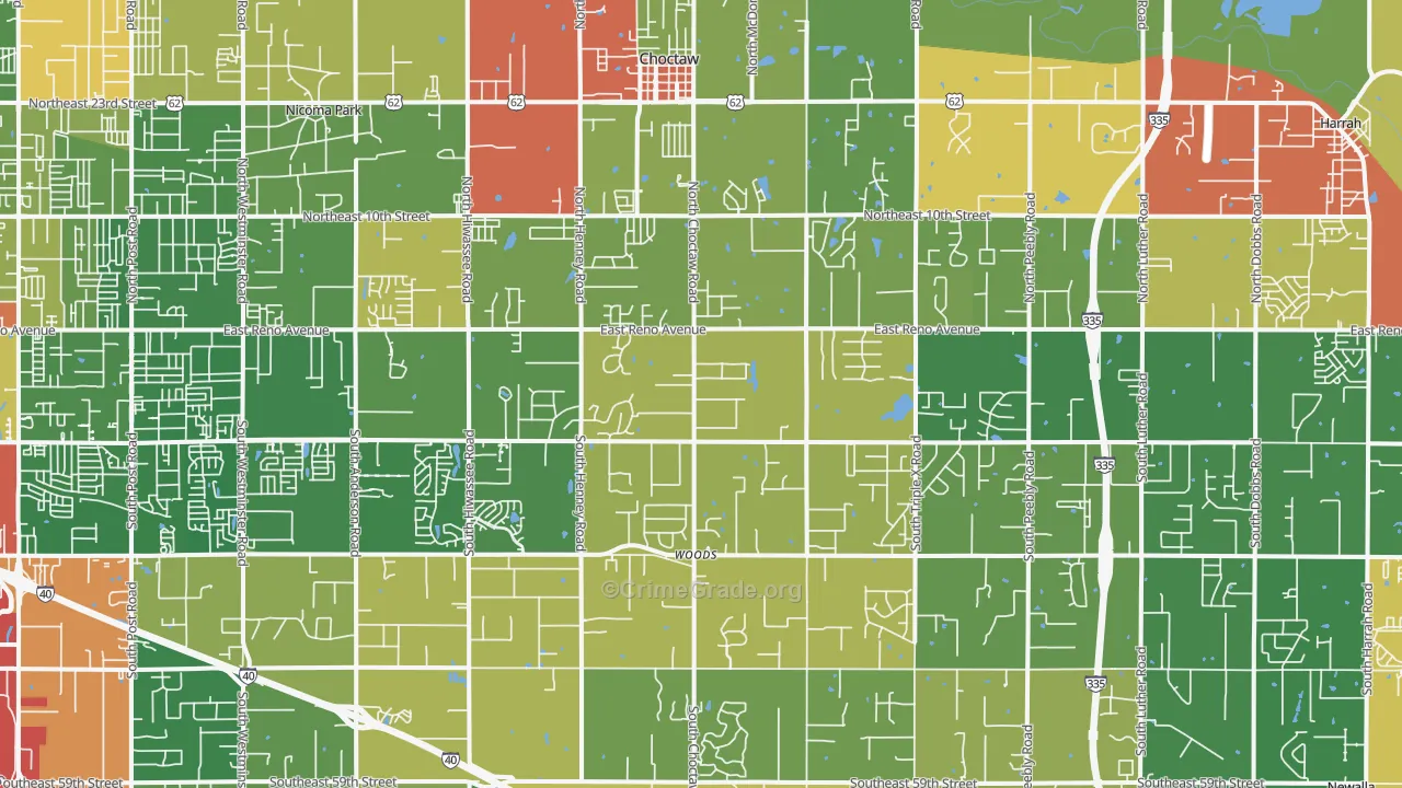 Choctaw, OK Map of Drug-Related Crime Rates