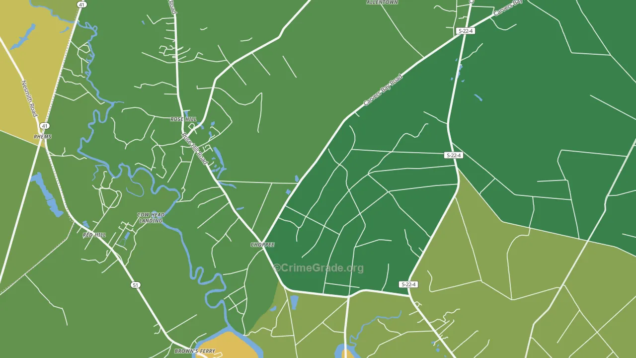 Choppee, SC Map of Drug-Related Crime Rates