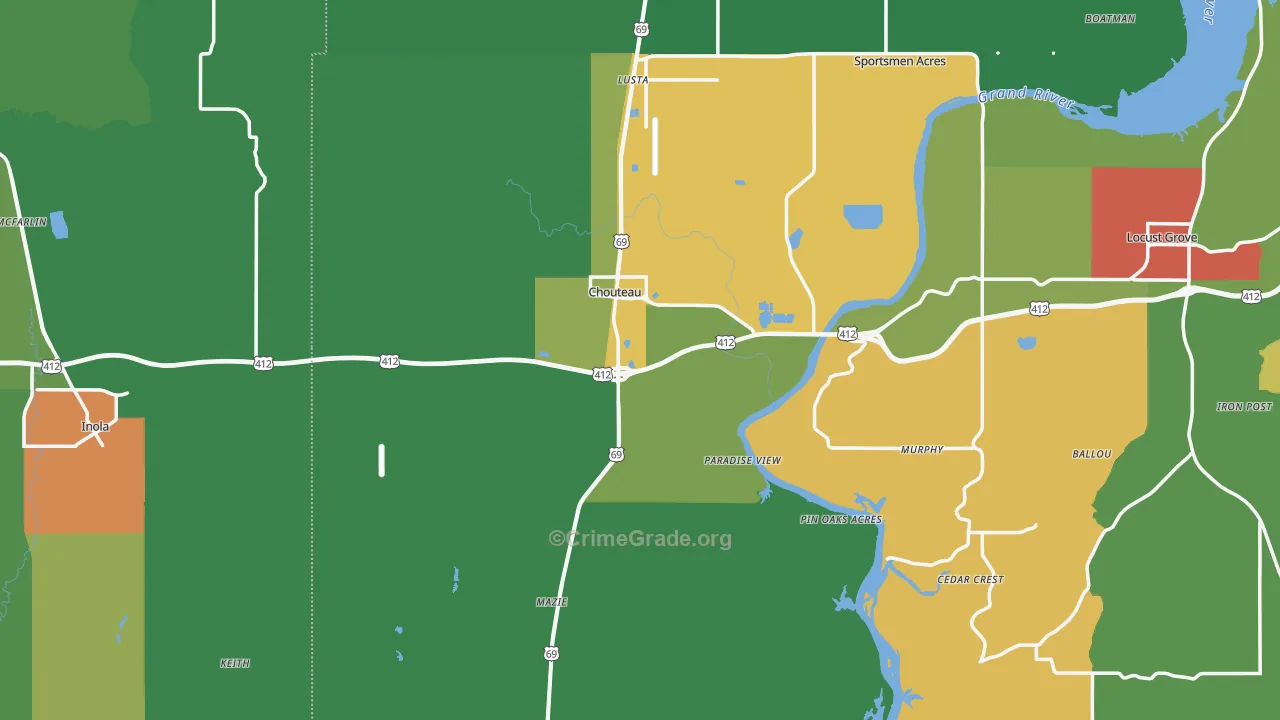 Chouteau, OK Map of Drug-Related Crime Rates