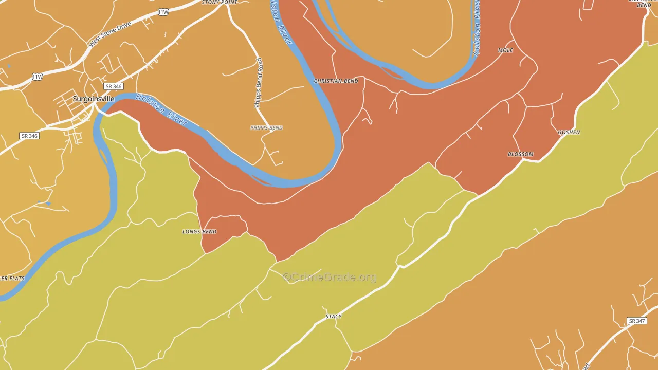 Christian Bend, TN Map of Drug-Related Crime Rates