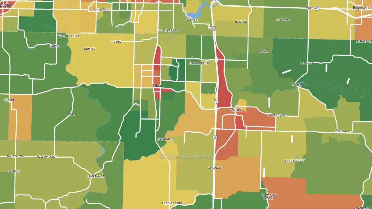 Christian County, MO Map of Drug-Related Crime Rates