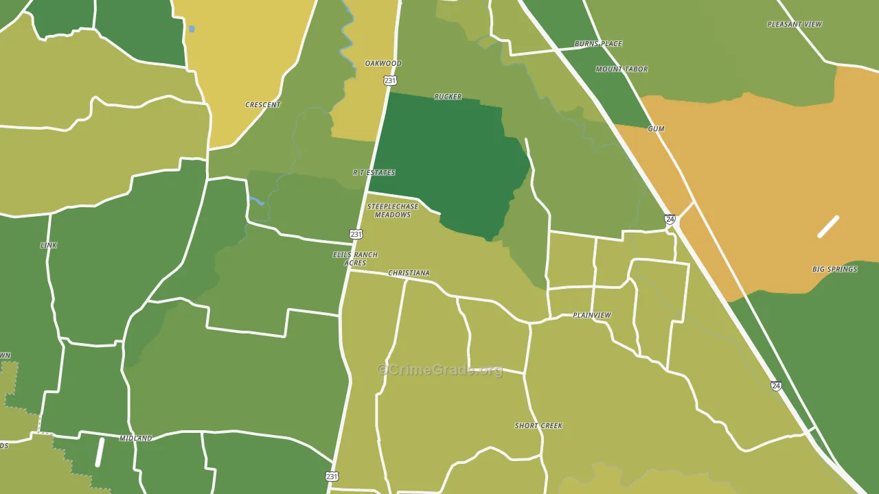 Christiana, TN Map of Drug-Related Crime Rates