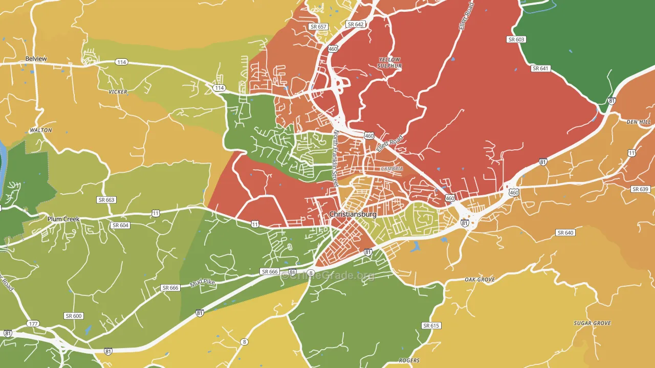 Christiansburg, VA Map of Drug-Related Crime Rates