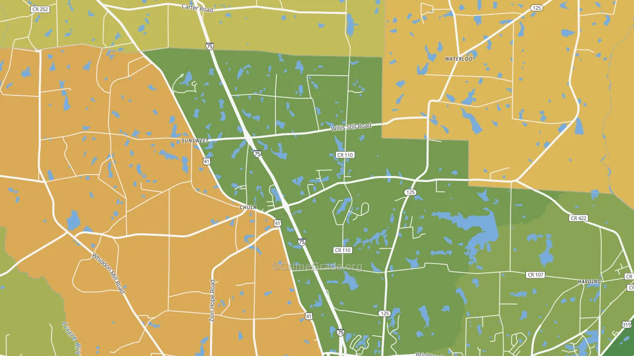 Chula, GA Map of Drug-Related Crime Rates