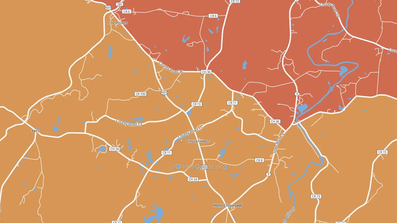 Chulafinnee, AL Map of Drug-Related Crime Rates