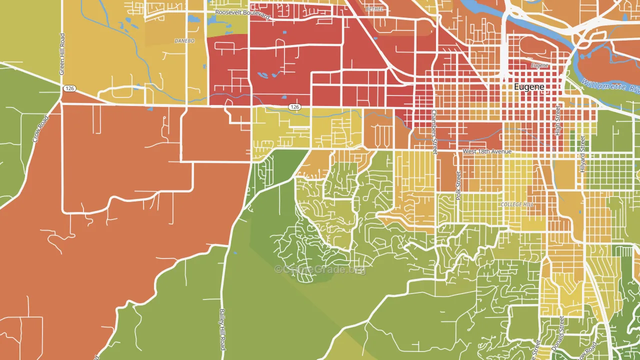 Churchill, Eugene, OR Map of Drug-Related Crime Rates