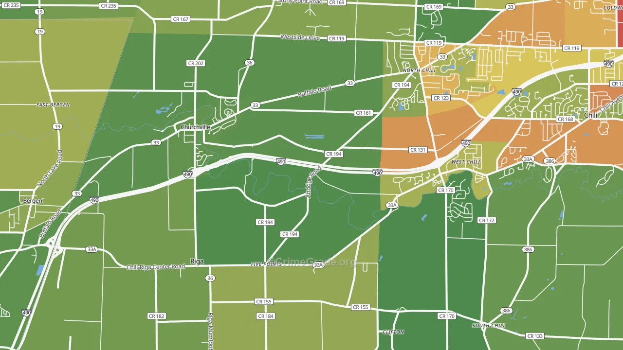 Churchville, NY Map of Drug-Related Crime Rates
