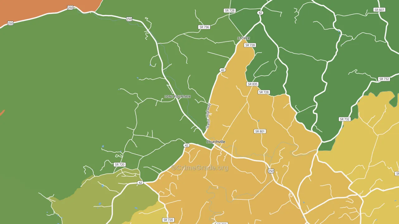 Churchville, VA Map of Drug-Related Crime Rates