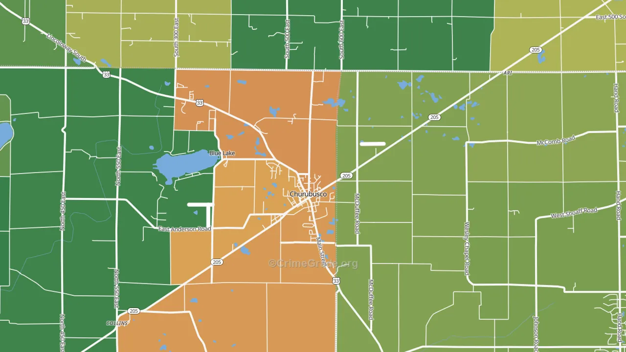 Churubusco, IN Map of Drug-Related Crime Rates