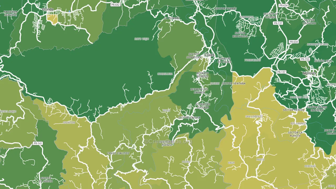Ciales Municipio, PR Map of Drug-Related Crime Rates