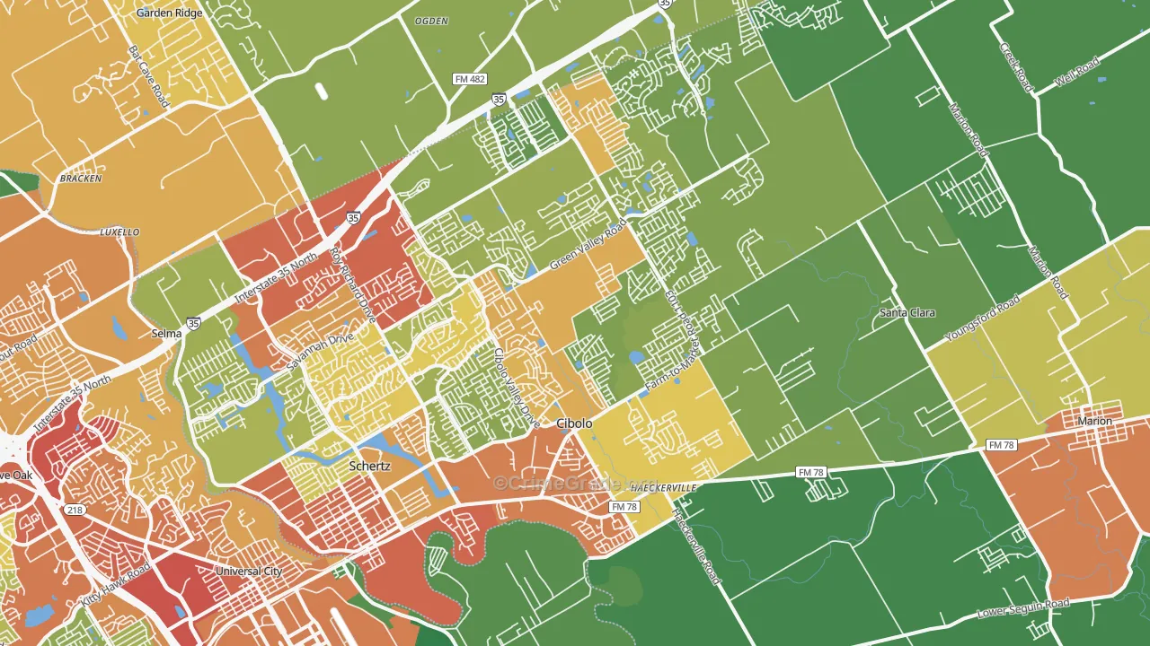 Cibolo, TX Map of Drug-Related Crime Rates