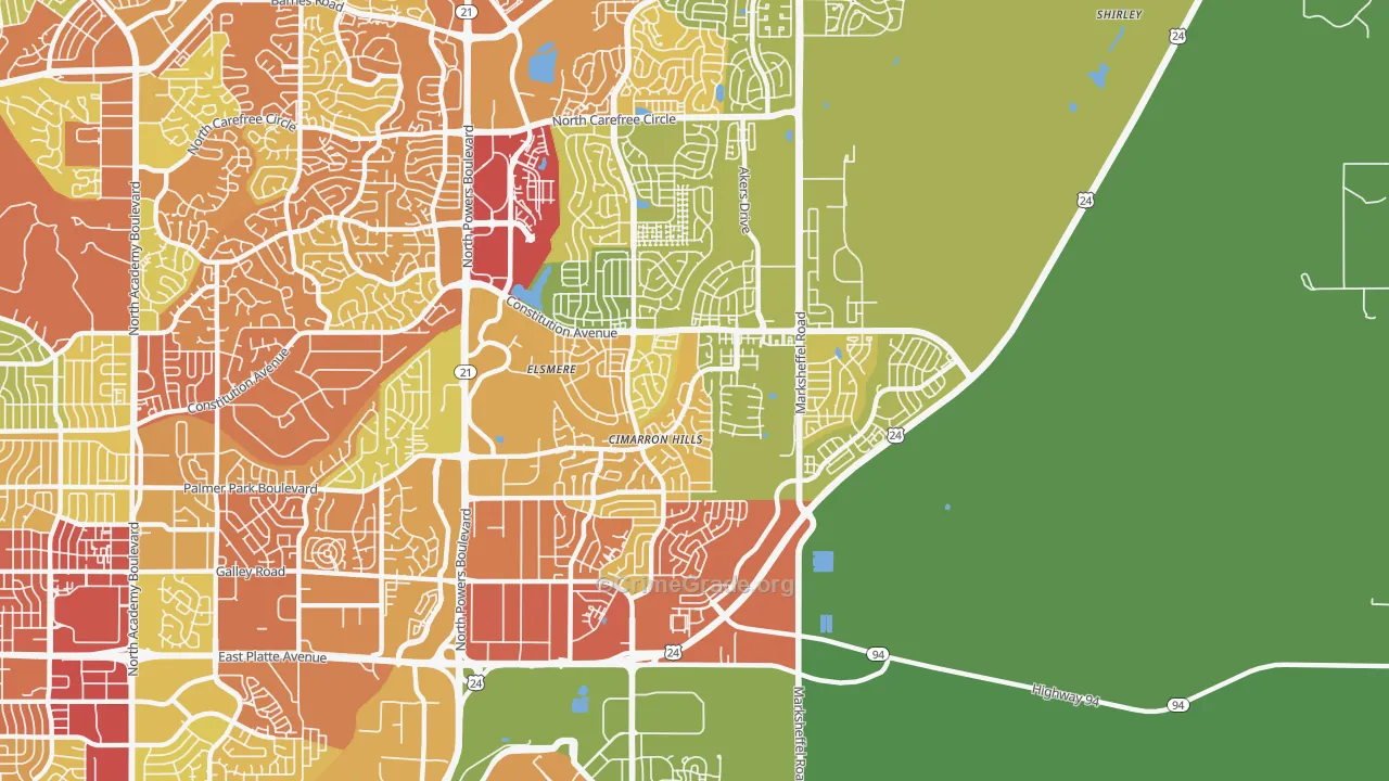 Cimarron Hills, CO Map of Drug-Related Crime Rates