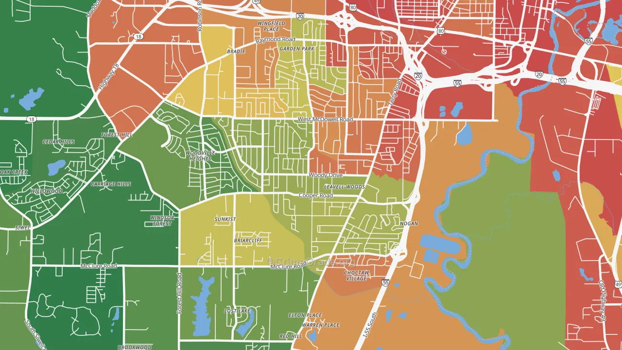 Citizens Southwest, Jackson, MS Map of Drug-Related Crime Rates