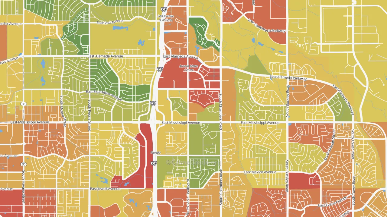 City Center, Aurora, CO Map of Drug-Related Crime Rates