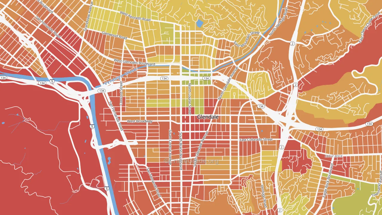 City Center, Glendale, CA Map of Drug-Related Crime Rates