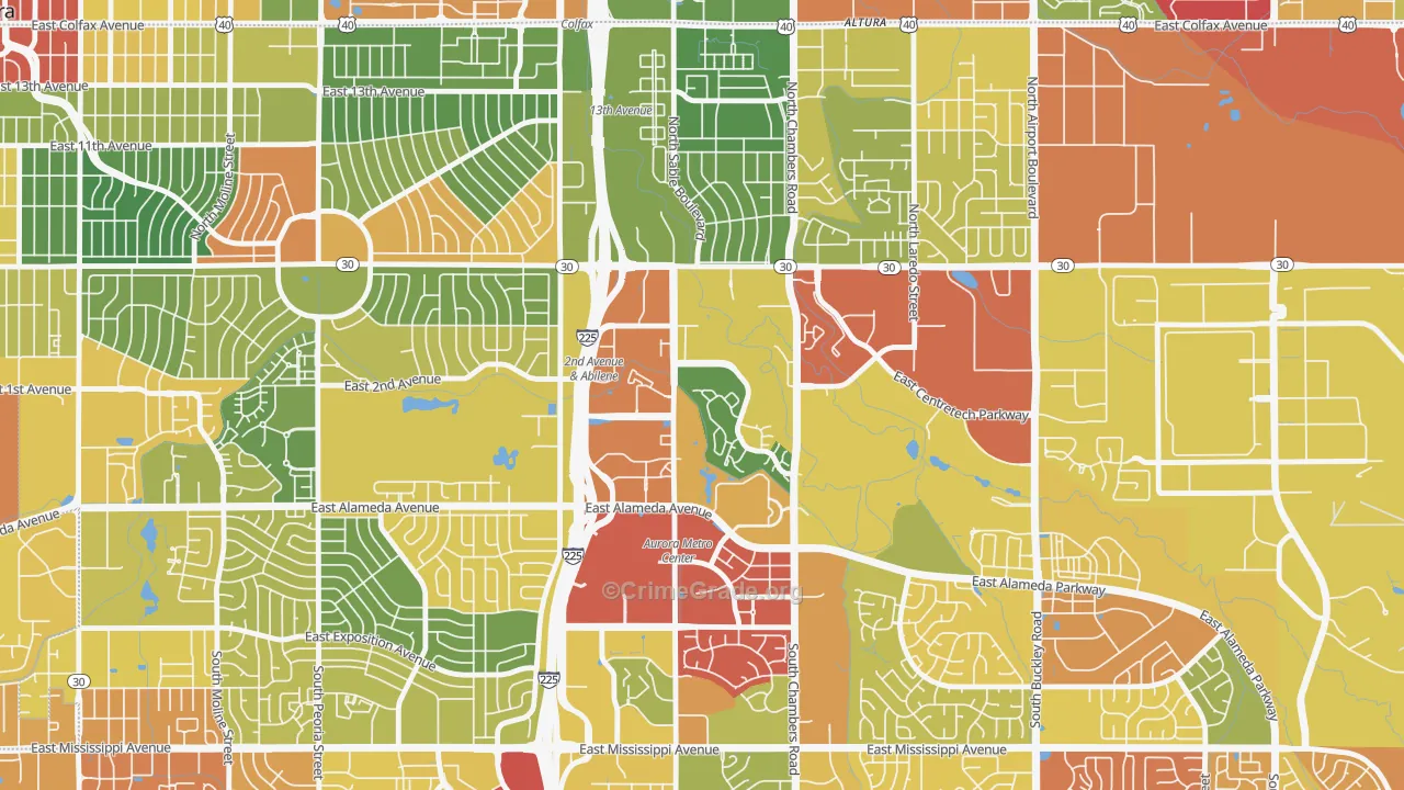 City Center North, Aurora, CO Map of Drug-Related Crime Rates