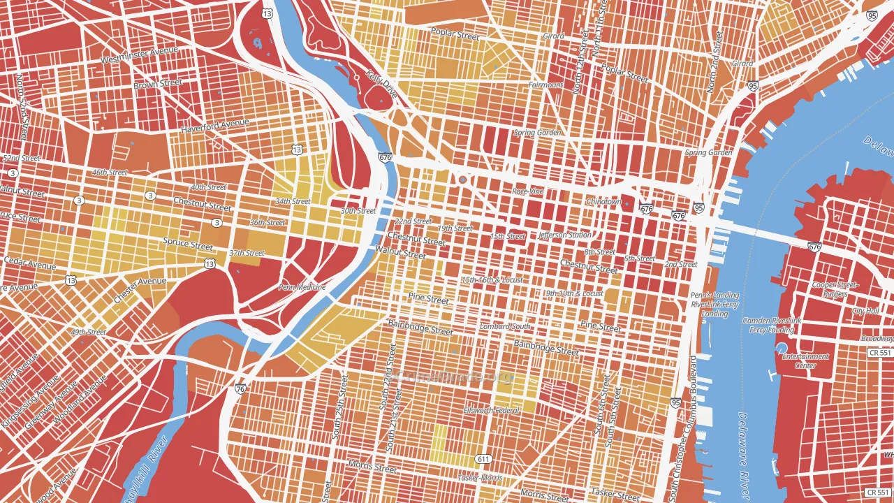 City Center West, Philadelphia, PA Map of Drug-Related Crime Rates