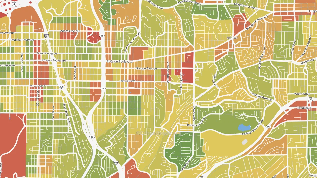 City Heights East, San Diego, CA Map of Drug-Related Crime Rates