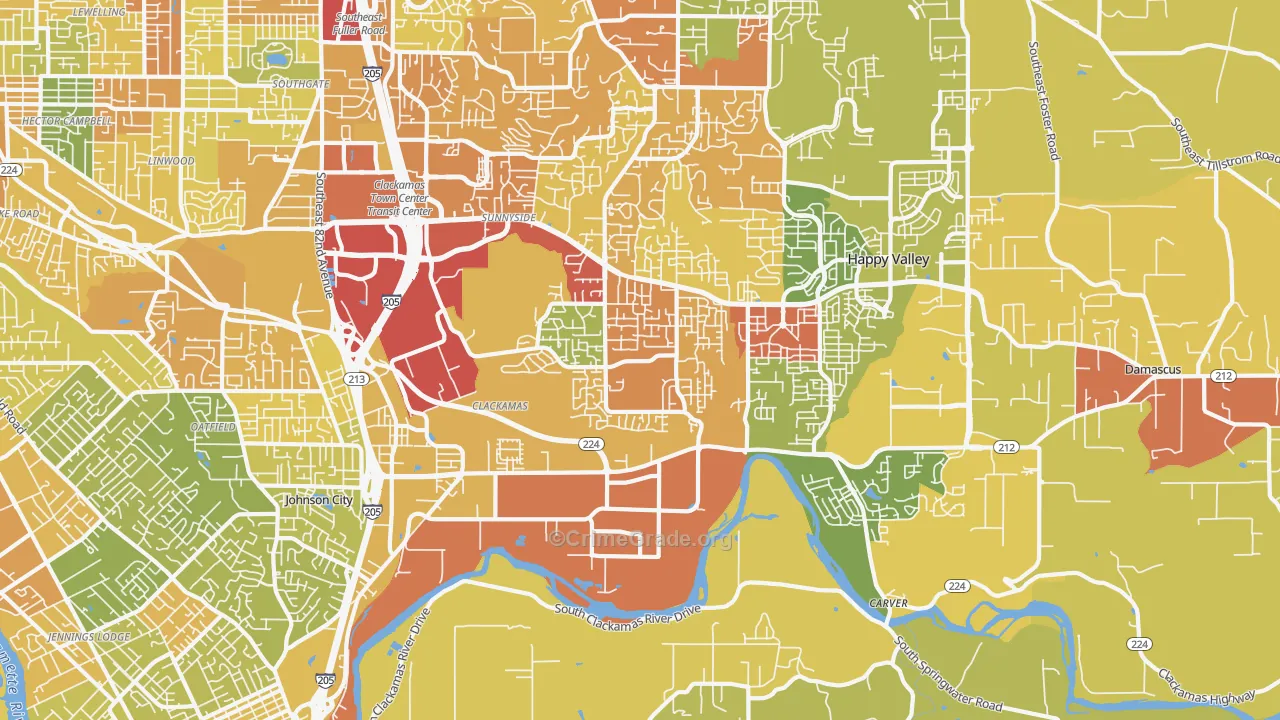 Clackamas, OR Map of Drug-Related Crime Rates