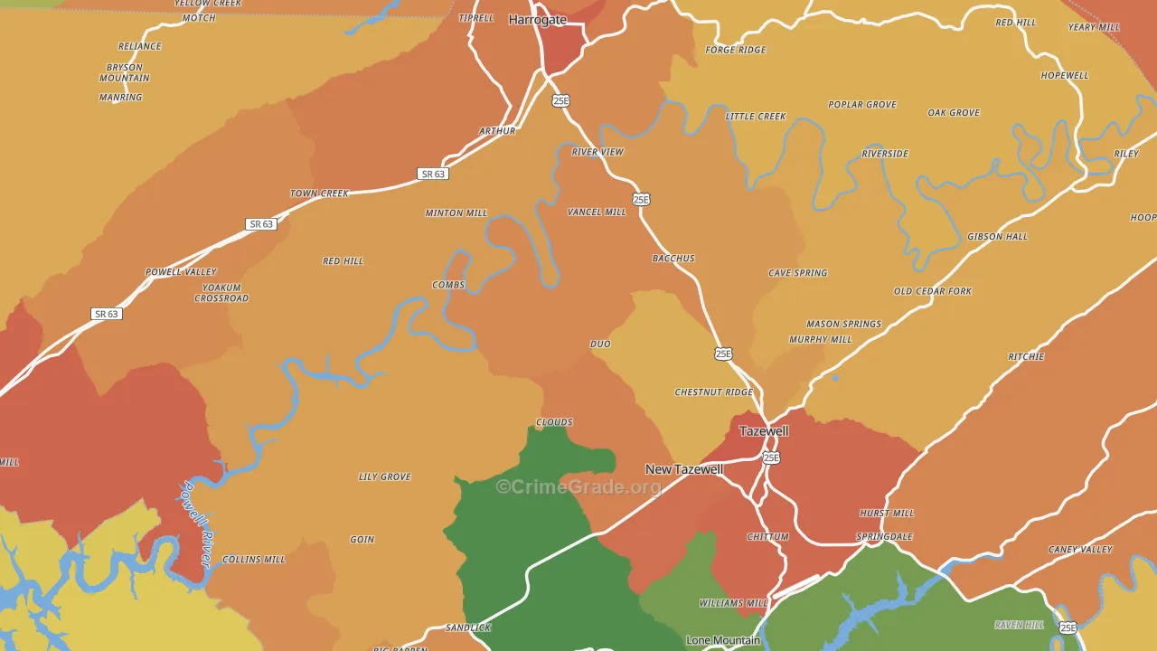 Claiborne County, TN Map of Drug-Related Crime Rates