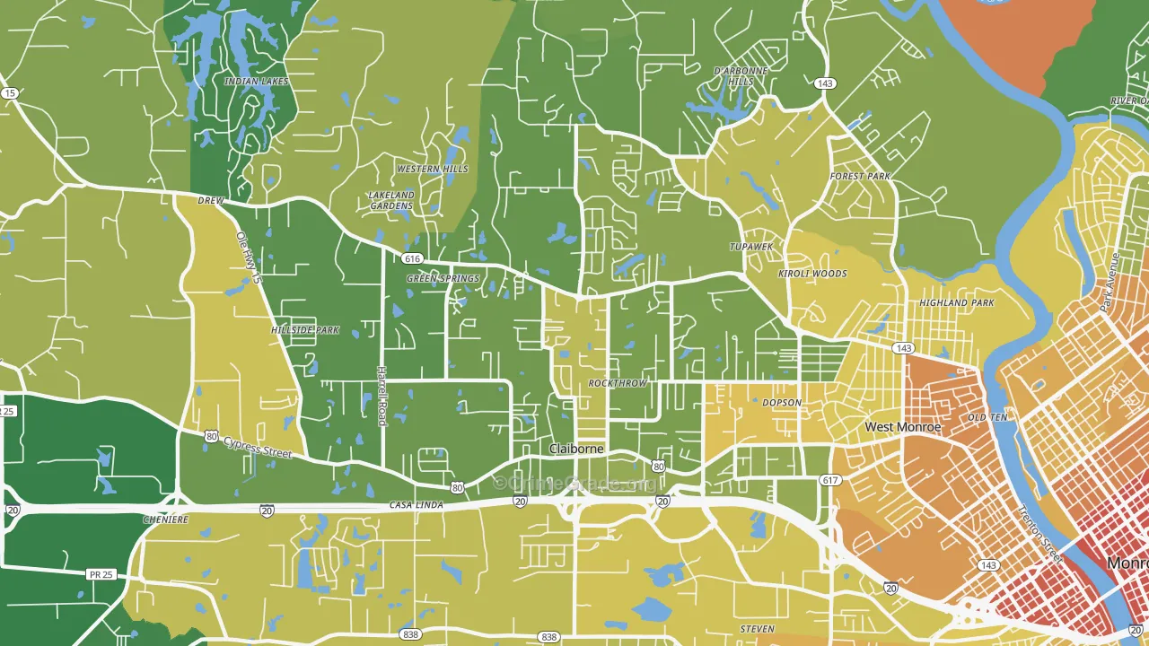 Claiborne, LA Map of Drug-Related Crime Rates