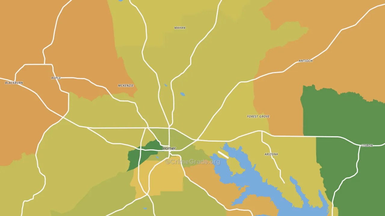 Claiborne Parish, LA Map of Drug-Related Crime Rates