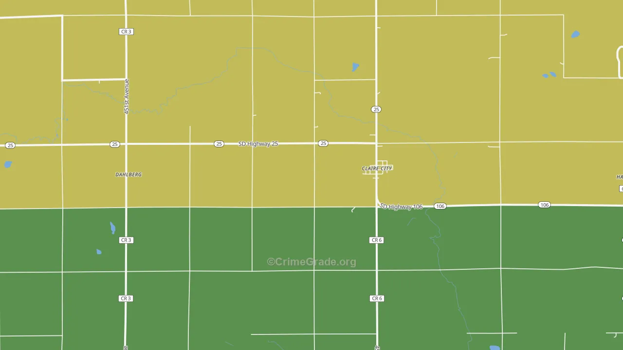 Claire City, SD Map of Drug-Related Crime Rates