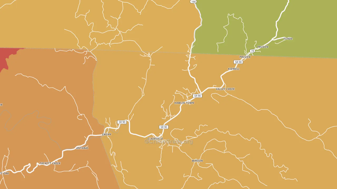 Clairfield, TN Map of Drug-Related Crime Rates