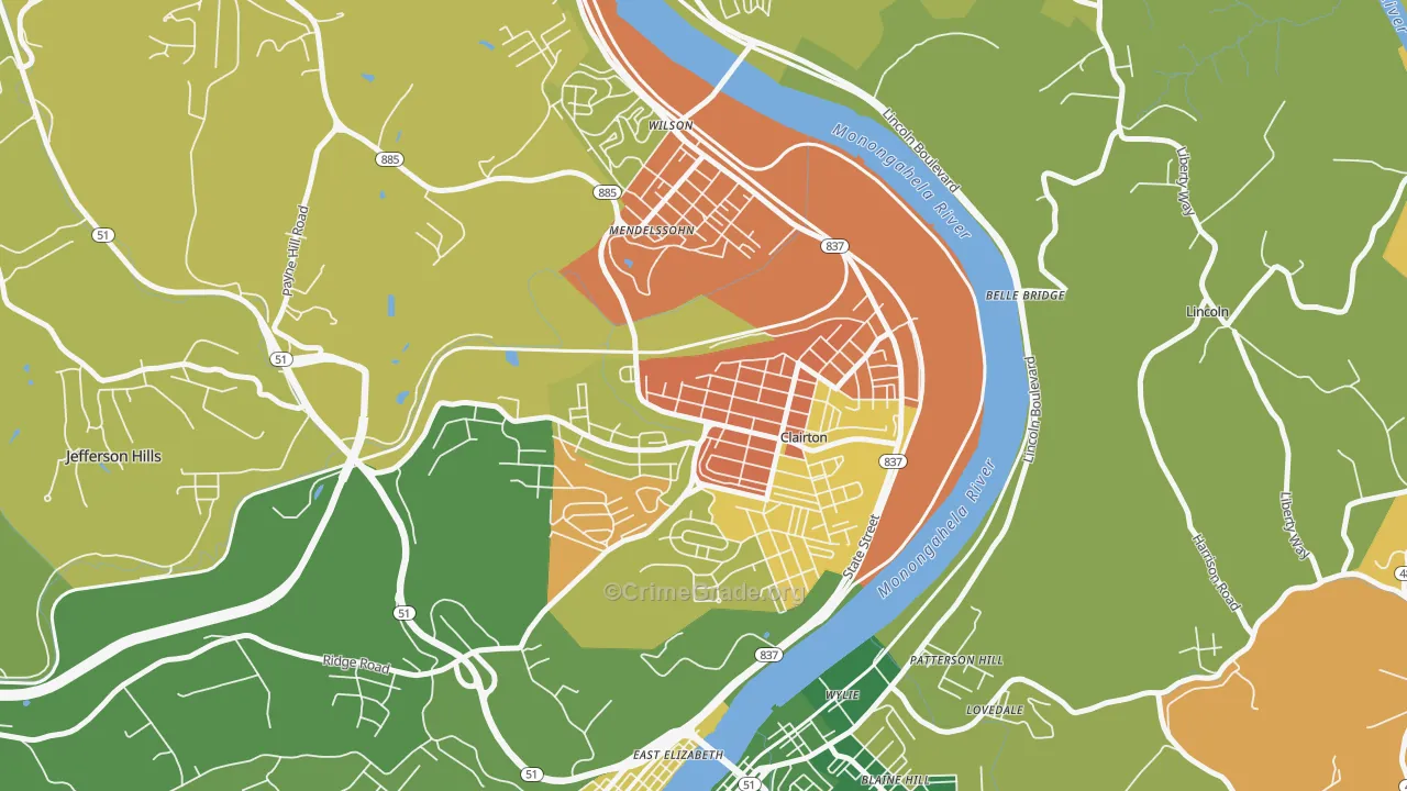 Clairton, PA Map of Drug-Related Crime Rates