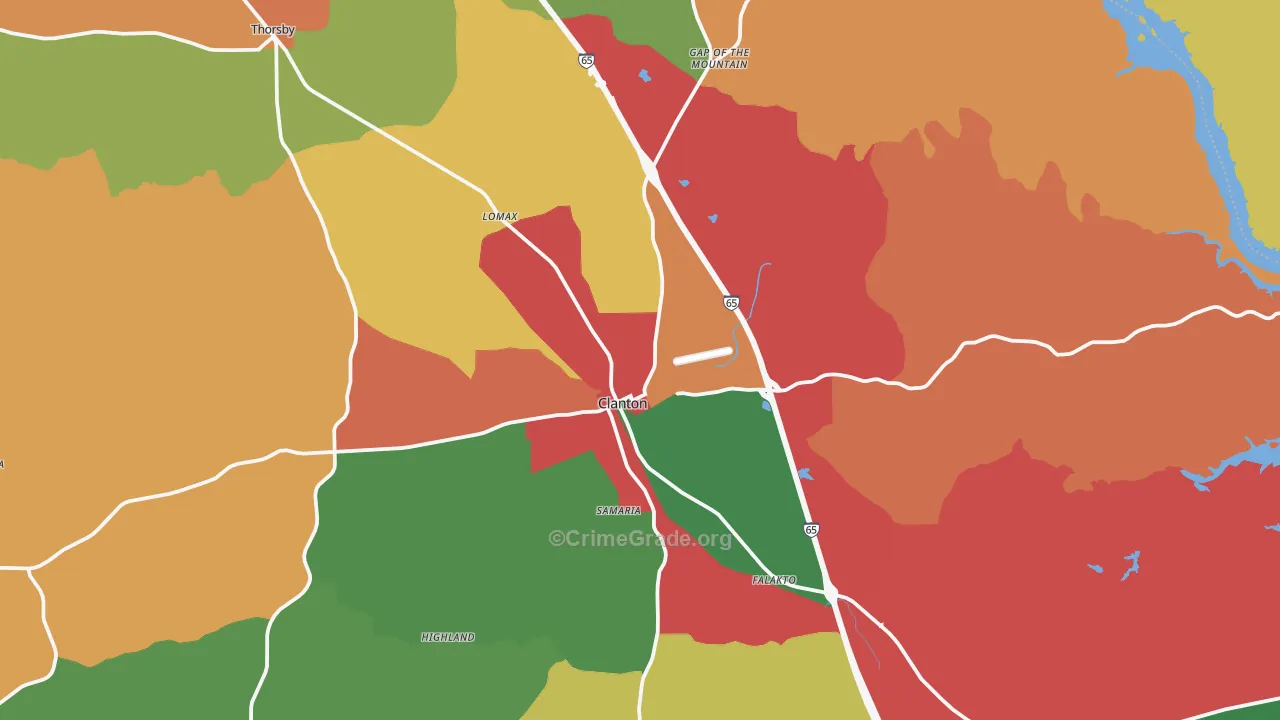 Clanton, AL Map of Drug-Related Crime Rates