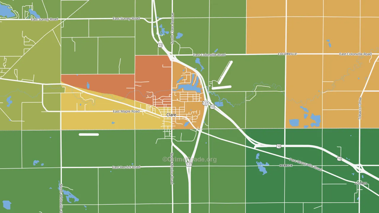 Clare, MI Map of Drug-Related Crime Rates