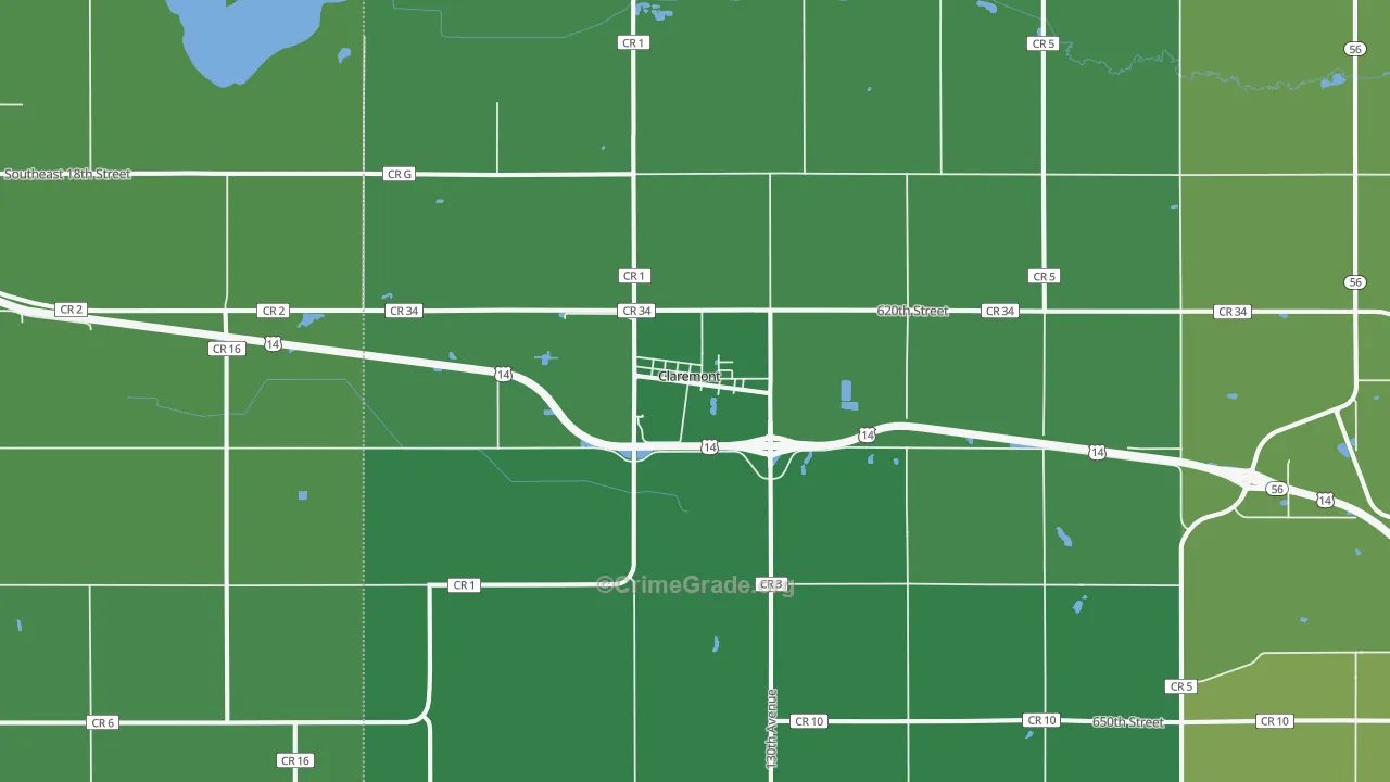 Claremont, MN Map of Drug-Related Crime Rates