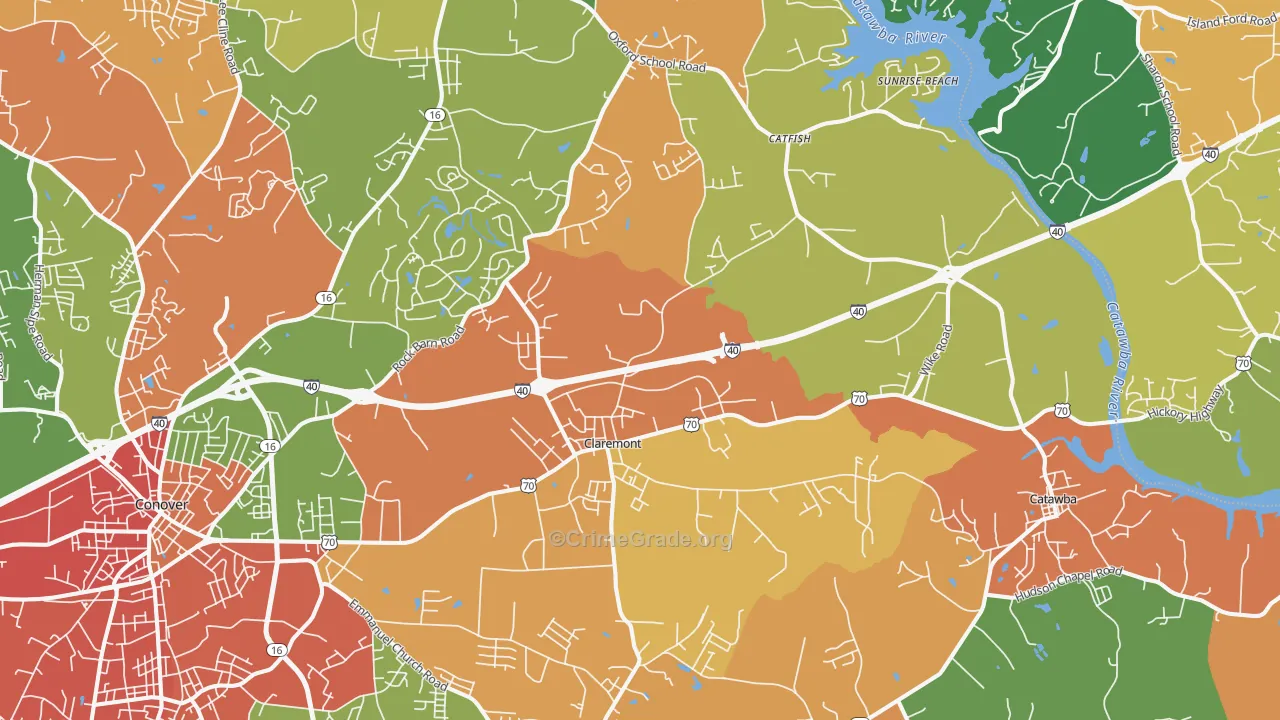 Claremont, NC Map of Drug-Related Crime Rates