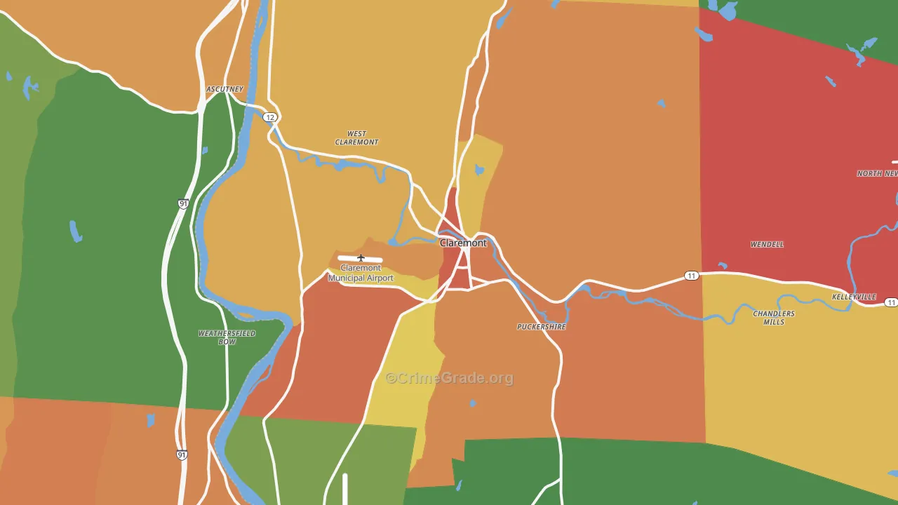 Claremont, NH Map of Drug-Related Crime Rates