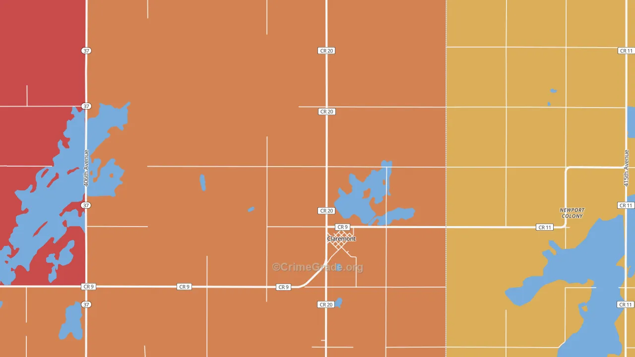 Claremont, SD Map of Drug-Related Crime Rates