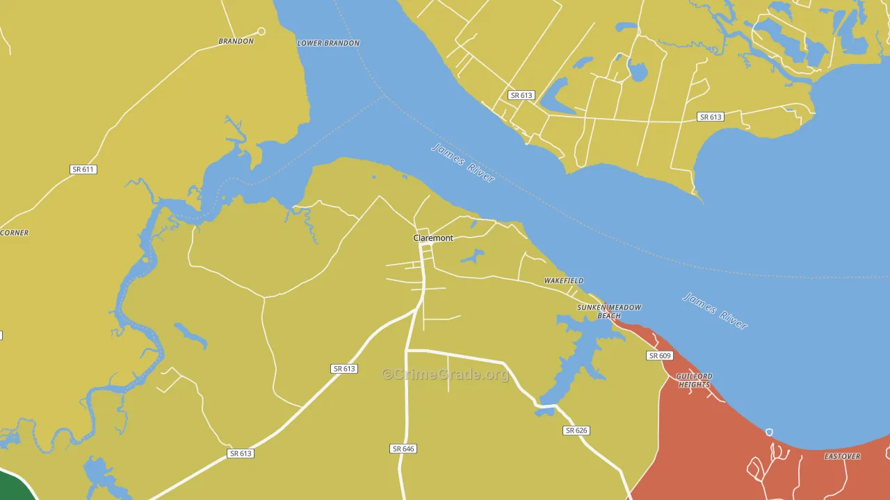 Claremont, VA Map of Drug-Related Crime Rates