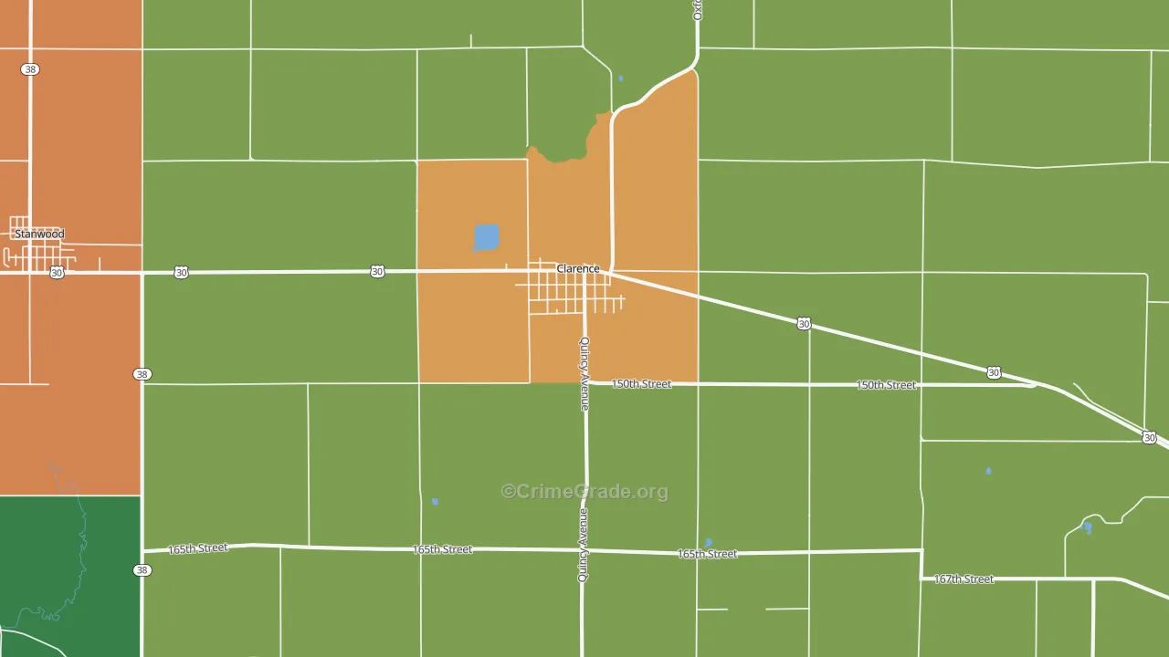 Clarence, IA Map of Drug-Related Crime Rates