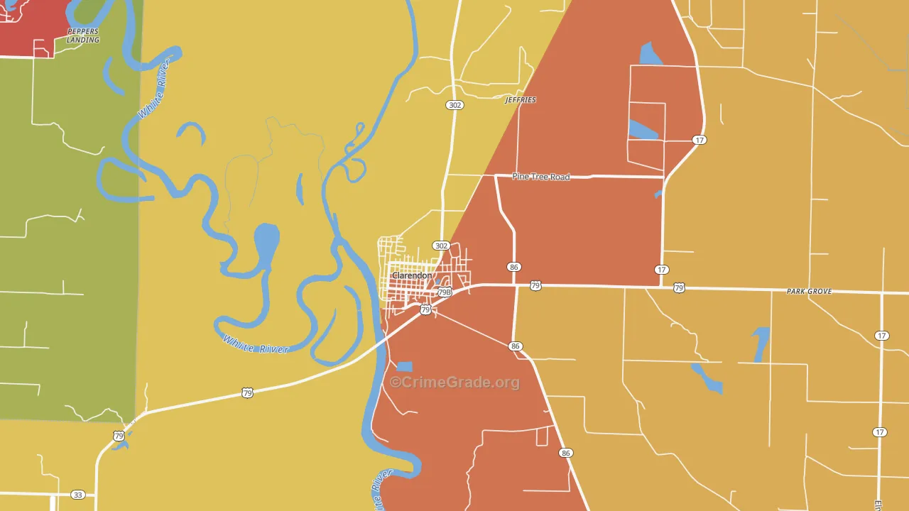 Clarendon, AR Map of Drug-Related Crime Rates