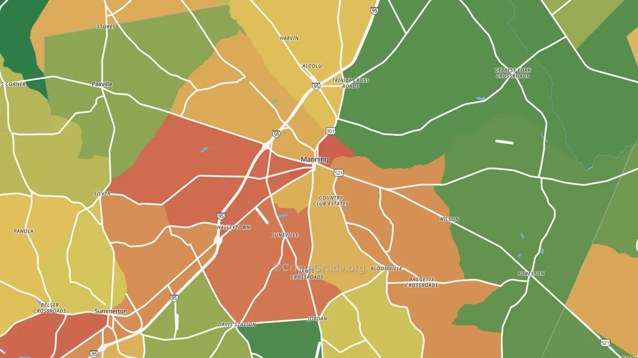 Clarendon County, SC Map of Drug-Related Crime Rates